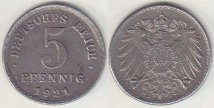 1921 J Germany 5 Pfennig A004618